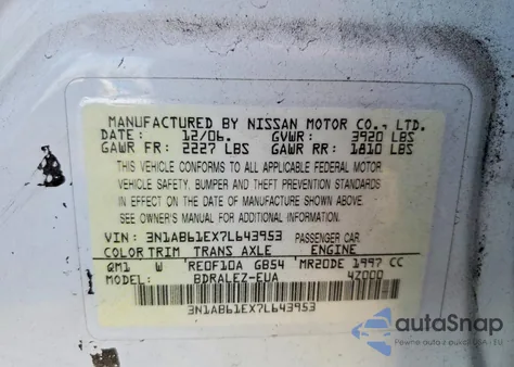 2007 Nissan Sentra 2.0 z USA, uszkodzony, nr VIN 3N1AB61EX7L643953